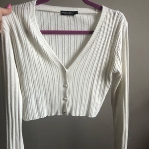 Nasty gal cropped pearl button white sweater